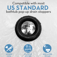 TubRing, Tub Drain Protector for Pop-Up Stopper - Black