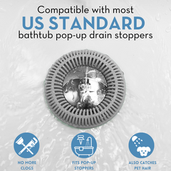 TubRing, Tub Drain Protector for Pop-Up Stopper - Gray