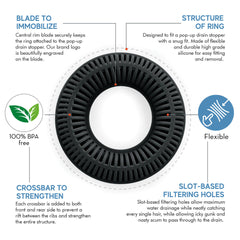 TubRing, Tub Drain Protector for Pop-Up Stopper - Black
