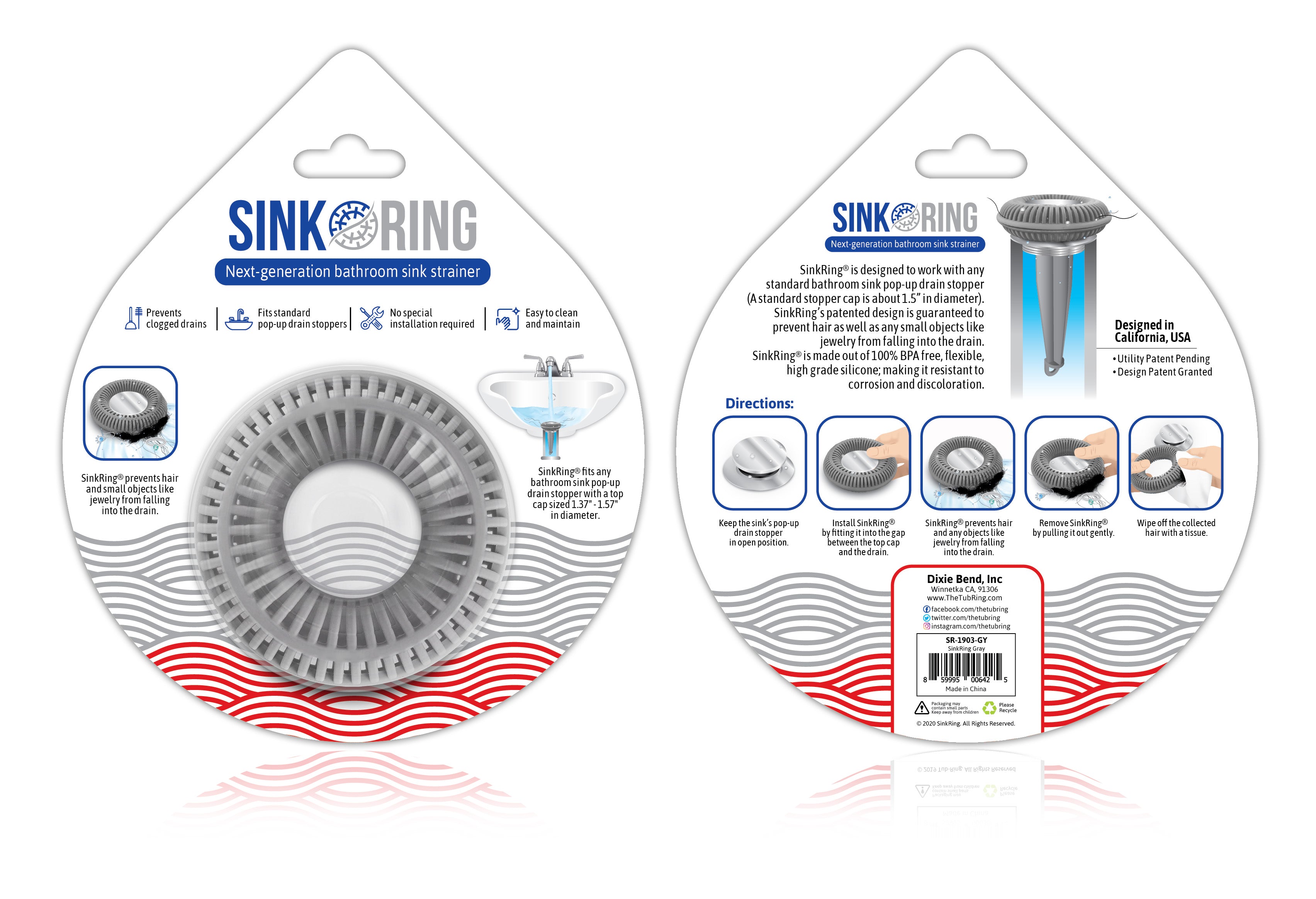 SinkRing, Next-Generation Bathroom Sink Strainer - Gray