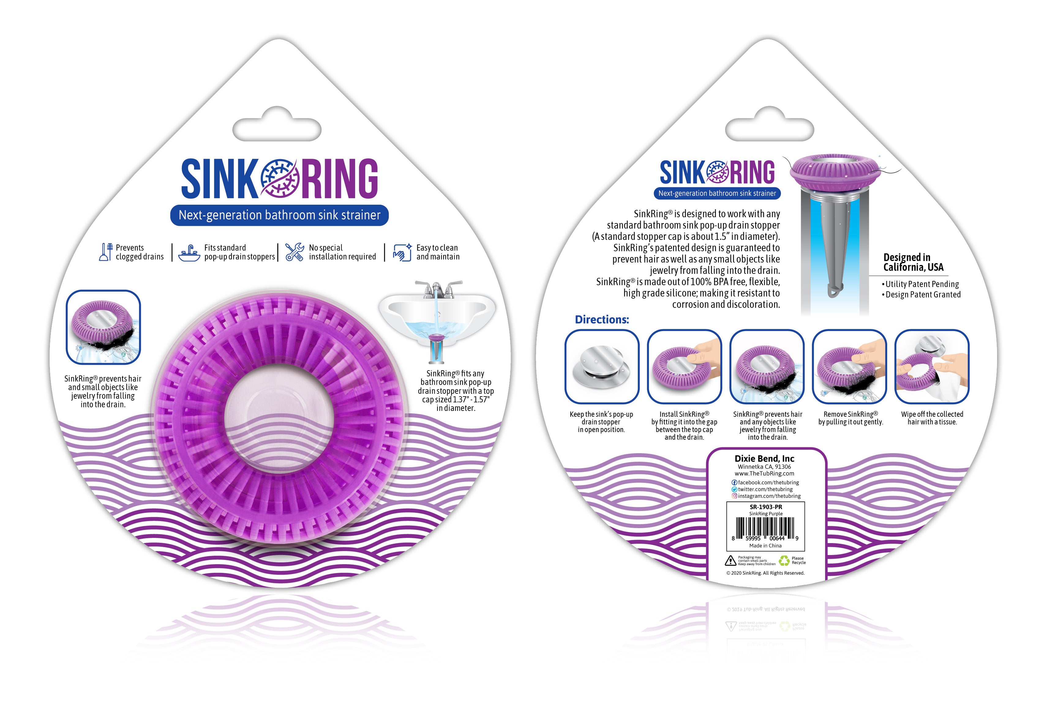 SinkRing, Bathroom Sink Drain Protector - Purple