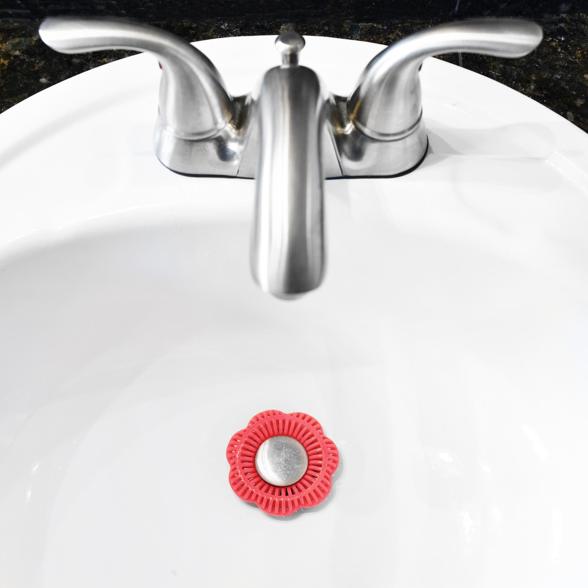 SinkRing, Bathroom Sink Drain Protector - Floral Red